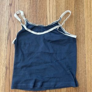 Brandy Melville white lace trim navy tank